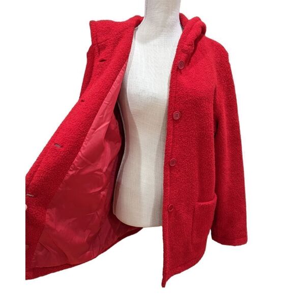 Sandro Sport Women's Red Long Buttoned Hood Fleece Jacket Size L - Picture 7 of 11